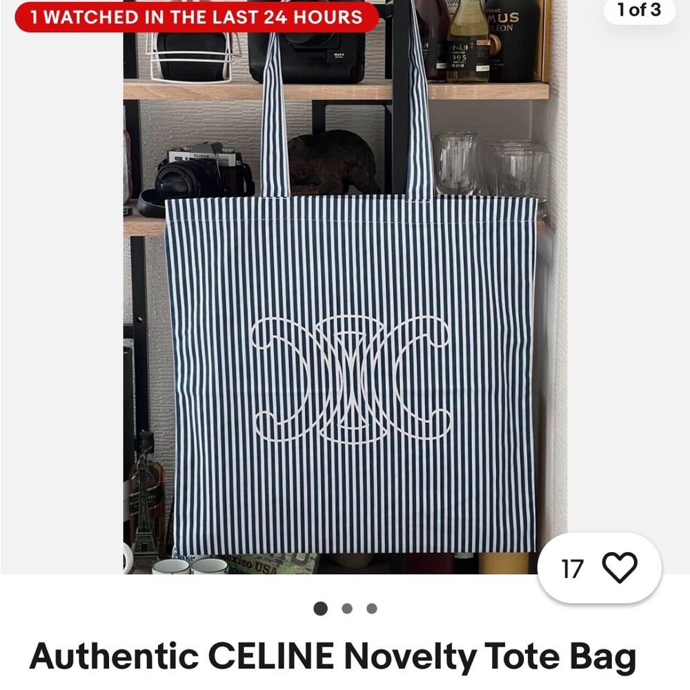 Celine Navy and White Striped Tote Bag- XL GWP